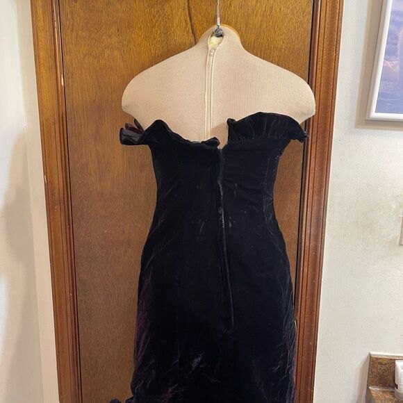 Loralie Original VTG 80s Black Blue Tulle Lace Strapless VTG Dress Size 10 - Picture 4 of 14